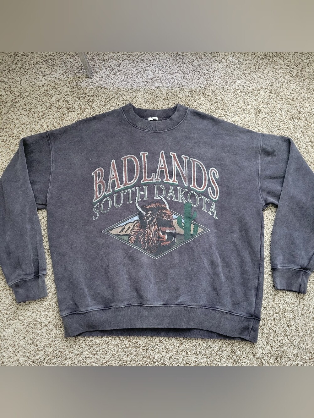 Abercrombie & Fitch Sweatshirt Badlands South Dakota Black Oversized Crew Medium